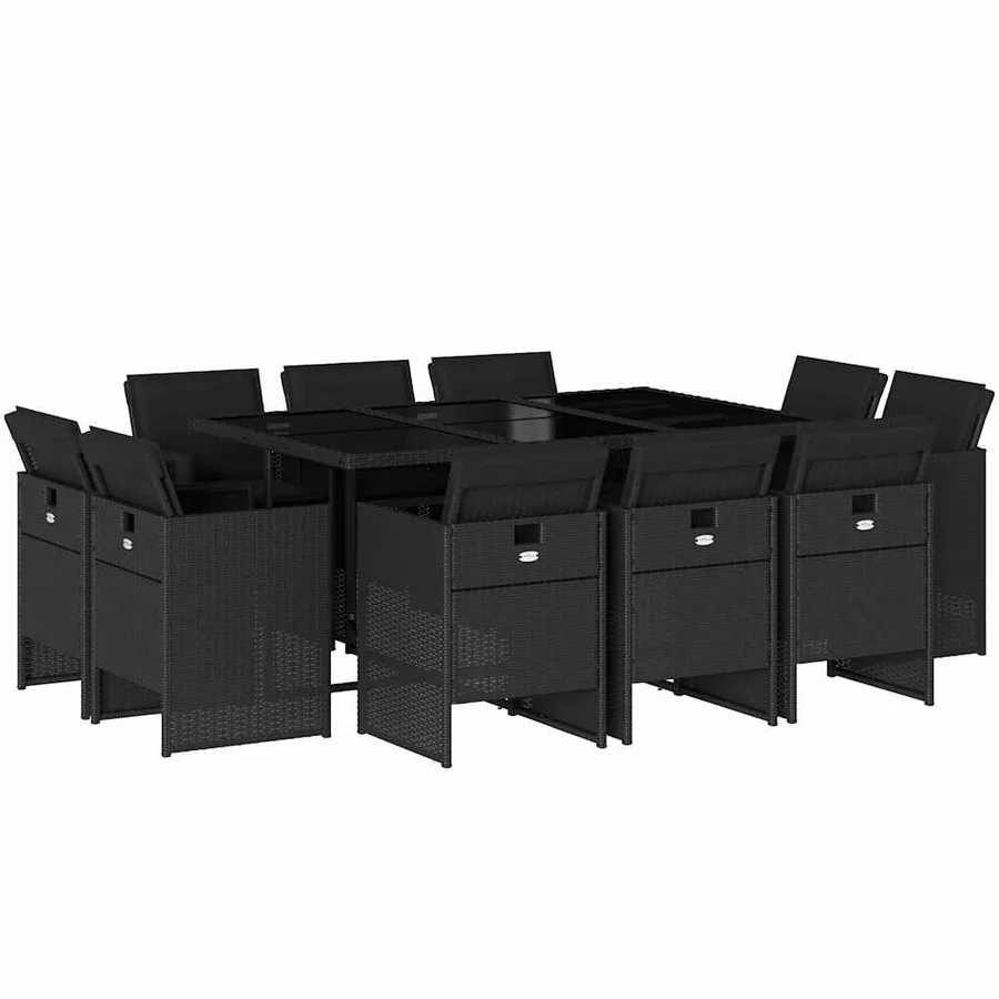Ensemble à manger de jardin 11 pcs coussins noir résine tressée - 2