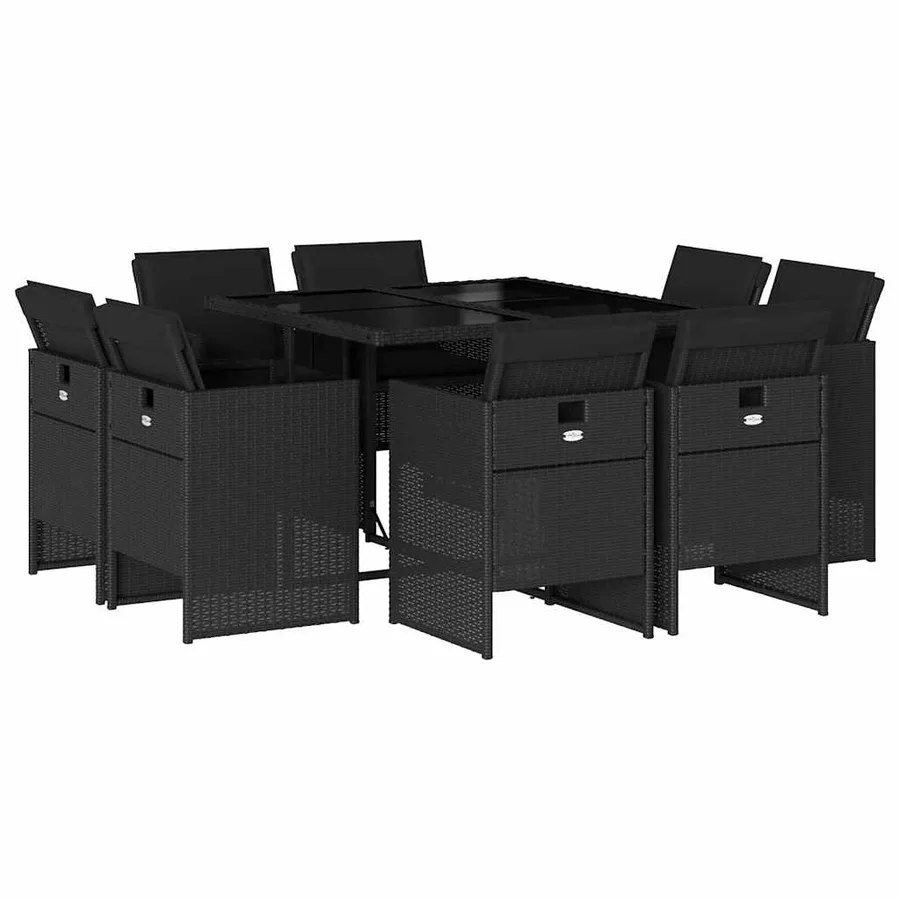 Ensemble à manger de jardin 9pcs coussins noir résine tressée - 2
