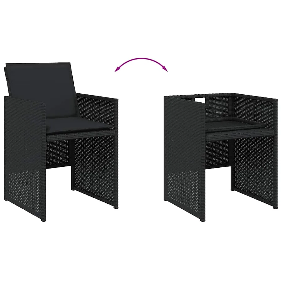 Ensemble à manger de jardin 9pcs coussins noir résine tressée - 5