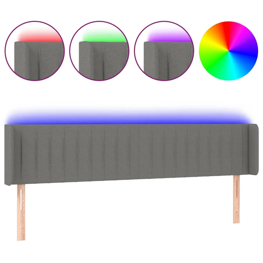Tête de lit à LED Gris foncé 163x16x78/88 cm Tissu - 2