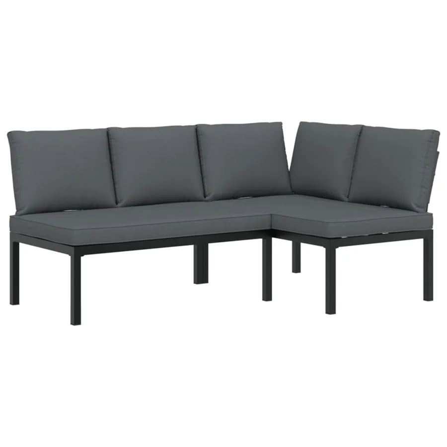 Salon de jardin 2 pcs avec coussins noir aluminium - 2