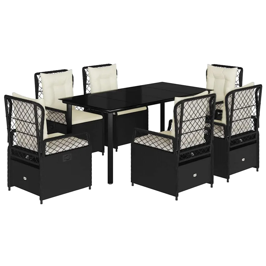 Ensemble à manger de jardin coussins 7pcs Noir Résine tressée - 2