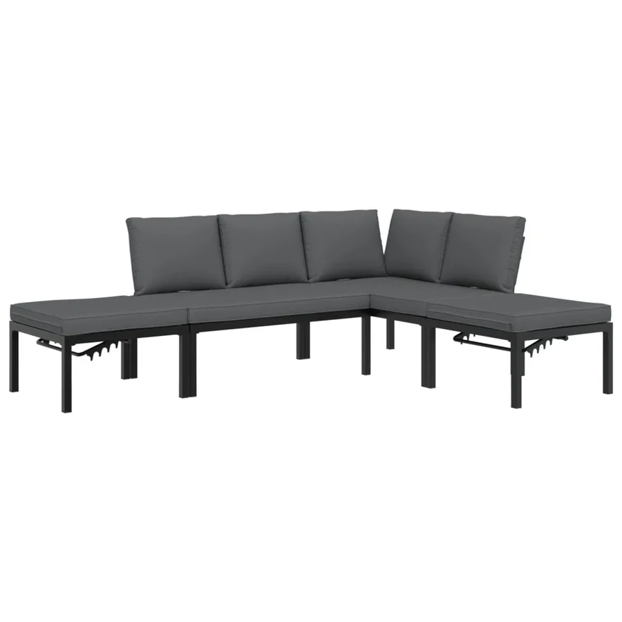 Salon de jardin 4 pcs avec coussins noir aluminium - 2