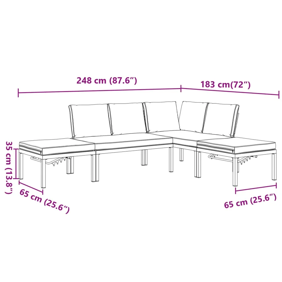 Salon de jardin 4 pcs avec coussins noir aluminium - 9