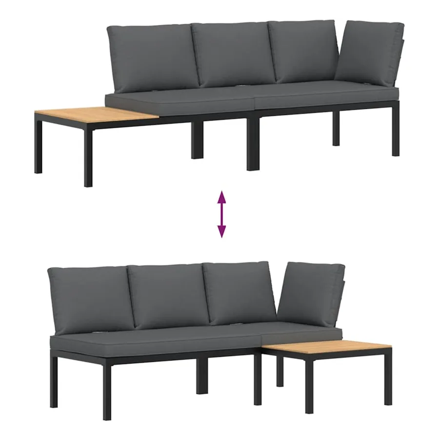 Salon de jardin 2 pcs avec coussins noir aluminium - 5