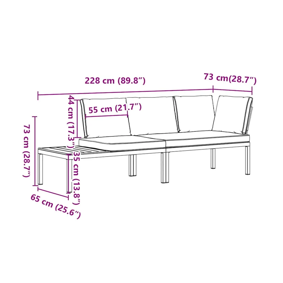 Salon de jardin 2 pcs avec coussins noir aluminium - 8