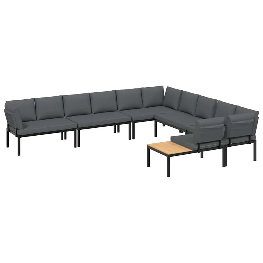 Salon de jardin 6 pcs avec coussins noir aluminium - 2