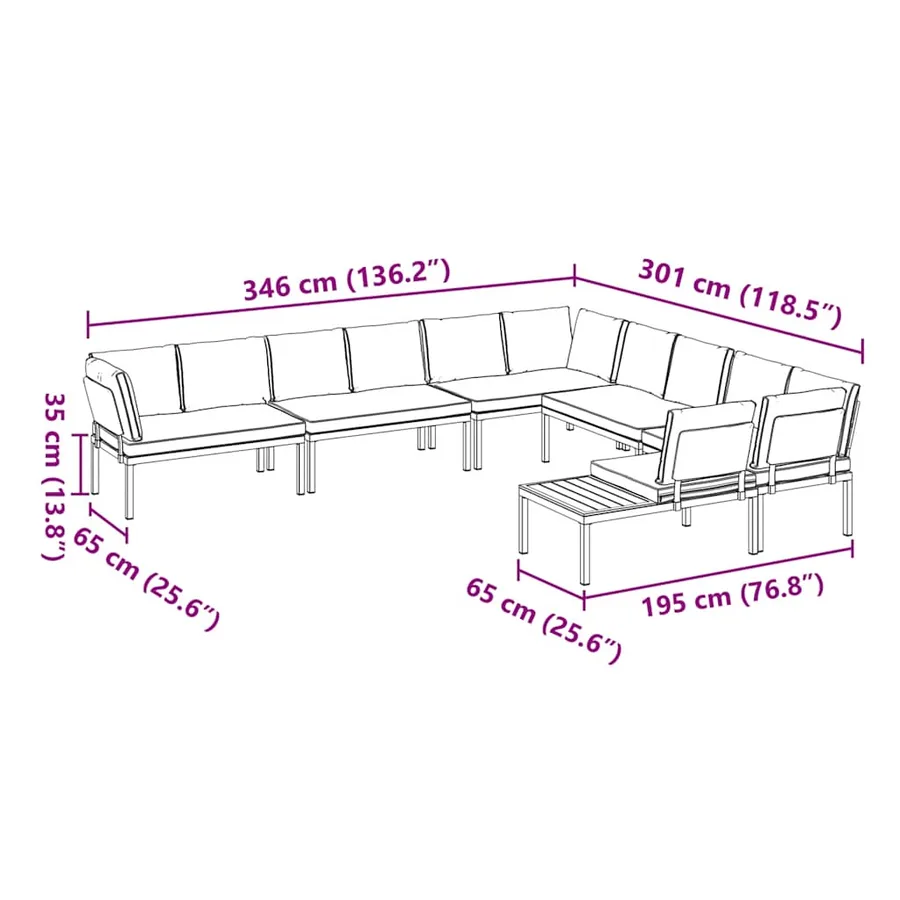 Salon de jardin 6 pcs avec coussins noir aluminium - 8