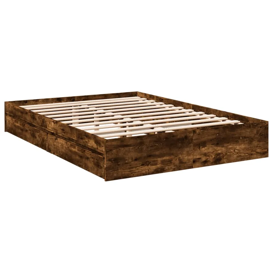 Cadre de lit avec tiroirs sans matelas chêne fumé 160x200 cm - 6