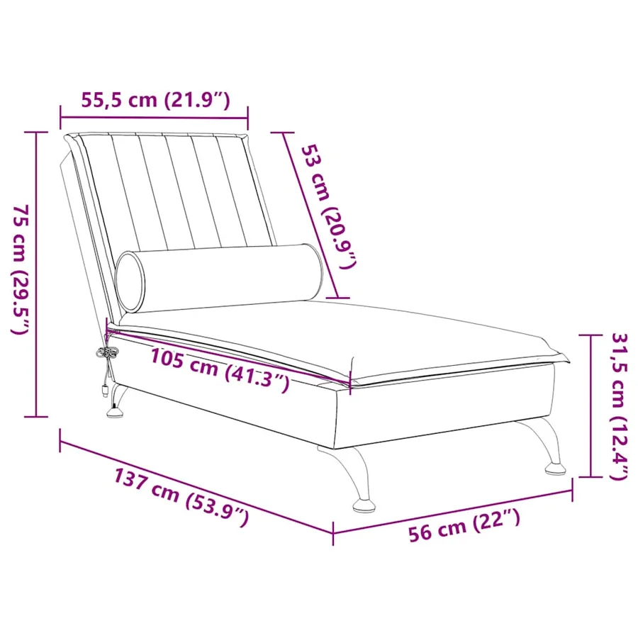 Chaise longue de massage avec traversin gris clair velours - 10
