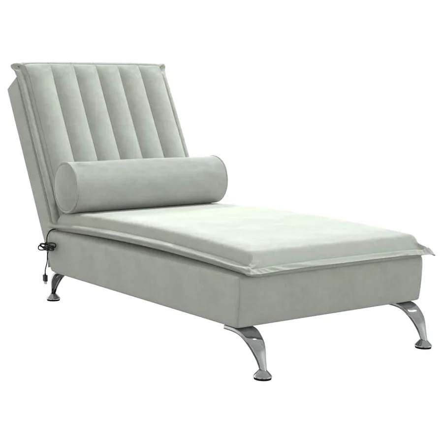 Chaise longue de massage avec traversin gris clair velours - 2