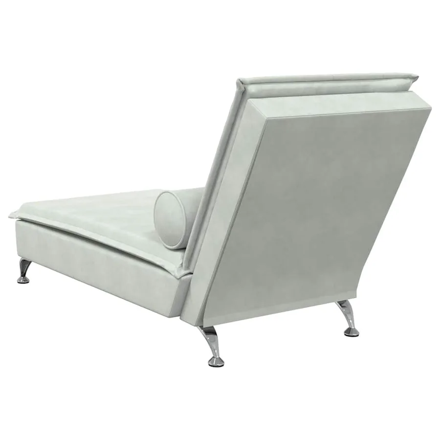 Chaise longue de massage avec traversin gris clair velours - 6