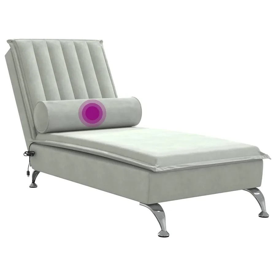 Chaise longue de massage avec traversin gris clair velours - 7