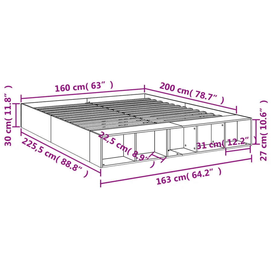 Cadre de lit sans matelas gris béton 160x200 cm - 10