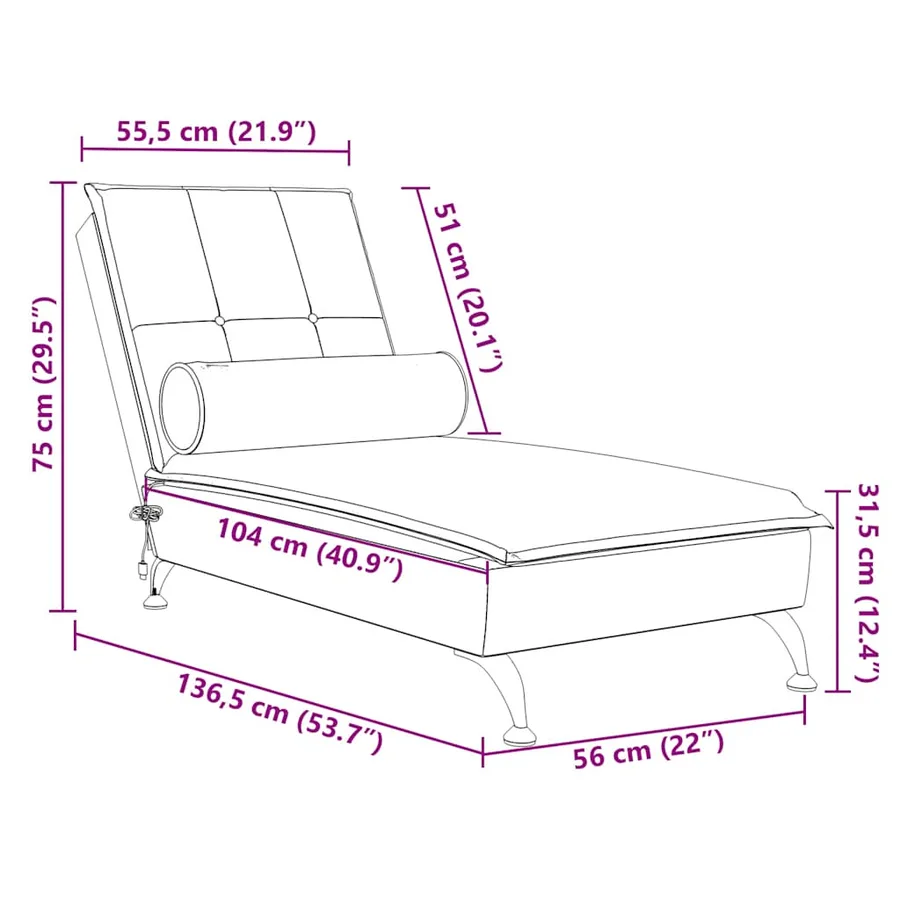 Chaise longue de massage avec traversin gris clair velours - 10