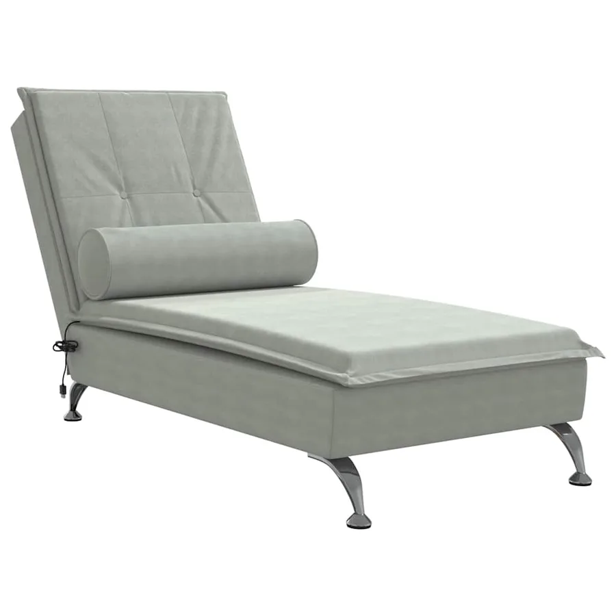 Chaise longue de massage avec traversin gris clair velours - 2