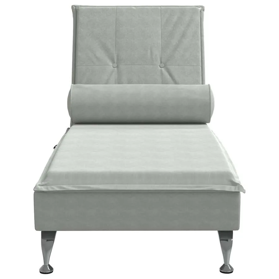 Chaise longue de massage avec traversin gris clair velours - 4