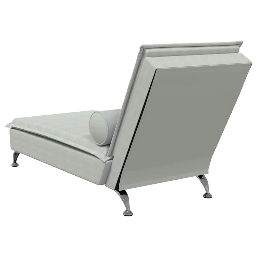 Chaise longue de massage avec traversin gris clair velours - 6