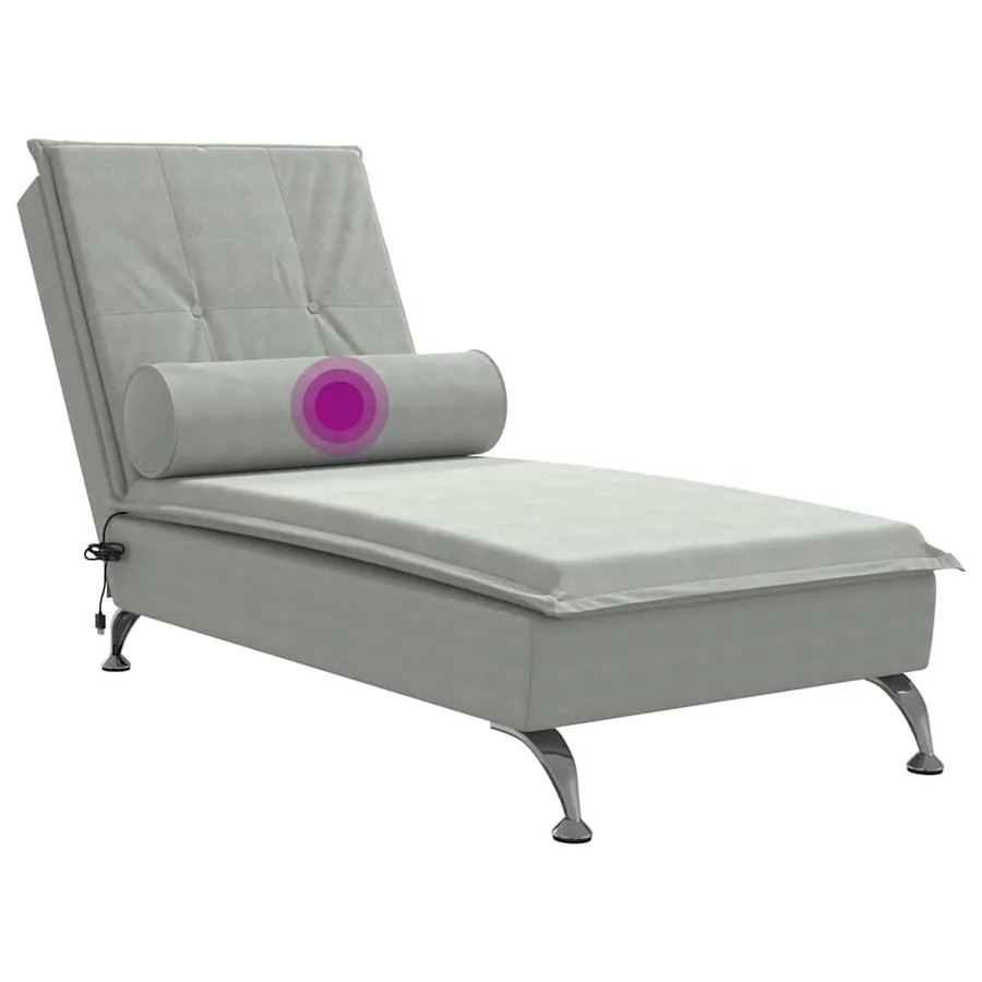 Chaise longue de massage avec traversin gris clair velours - 7