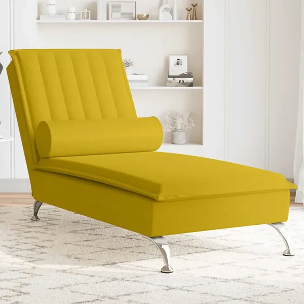Chaise longue de massage avec traversin jaune velours
