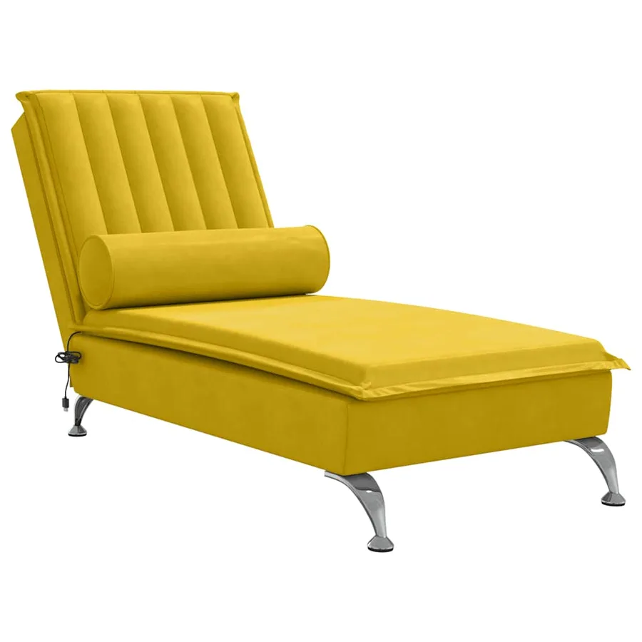 Chaise longue de massage avec traversin jaune velours - 2