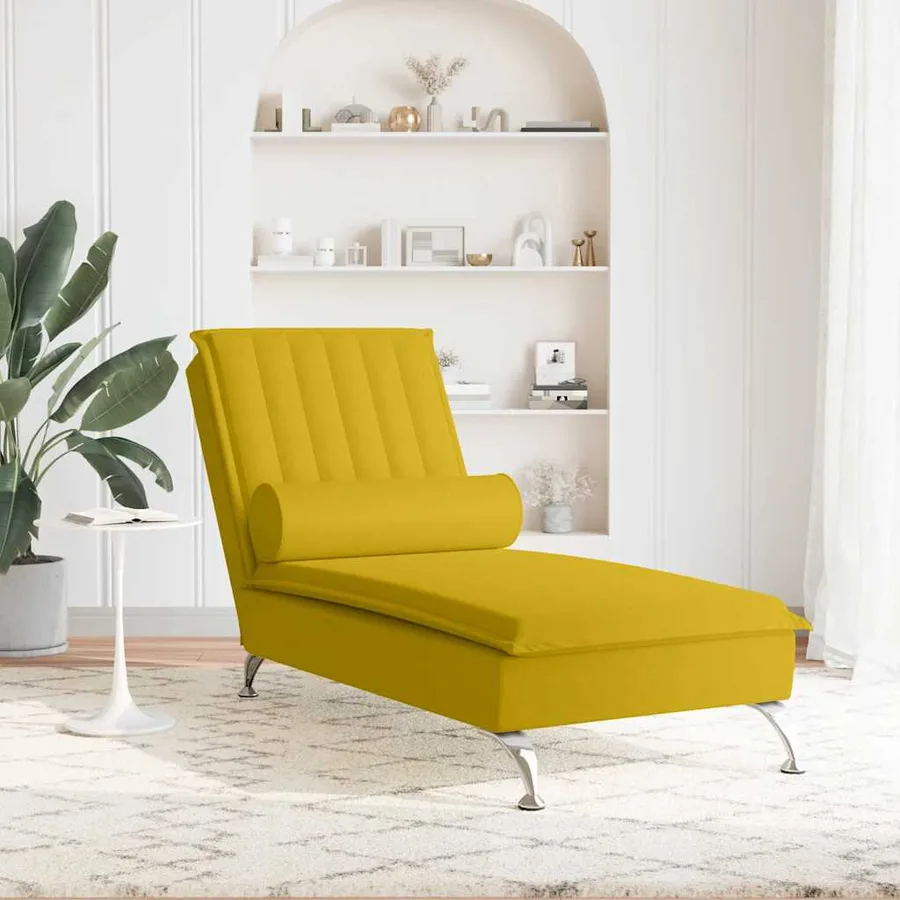 Chaise longue de massage avec traversin jaune velours - 3