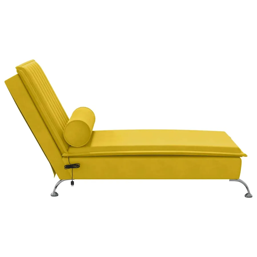 Chaise longue de massage avec traversin jaune velours - 5
