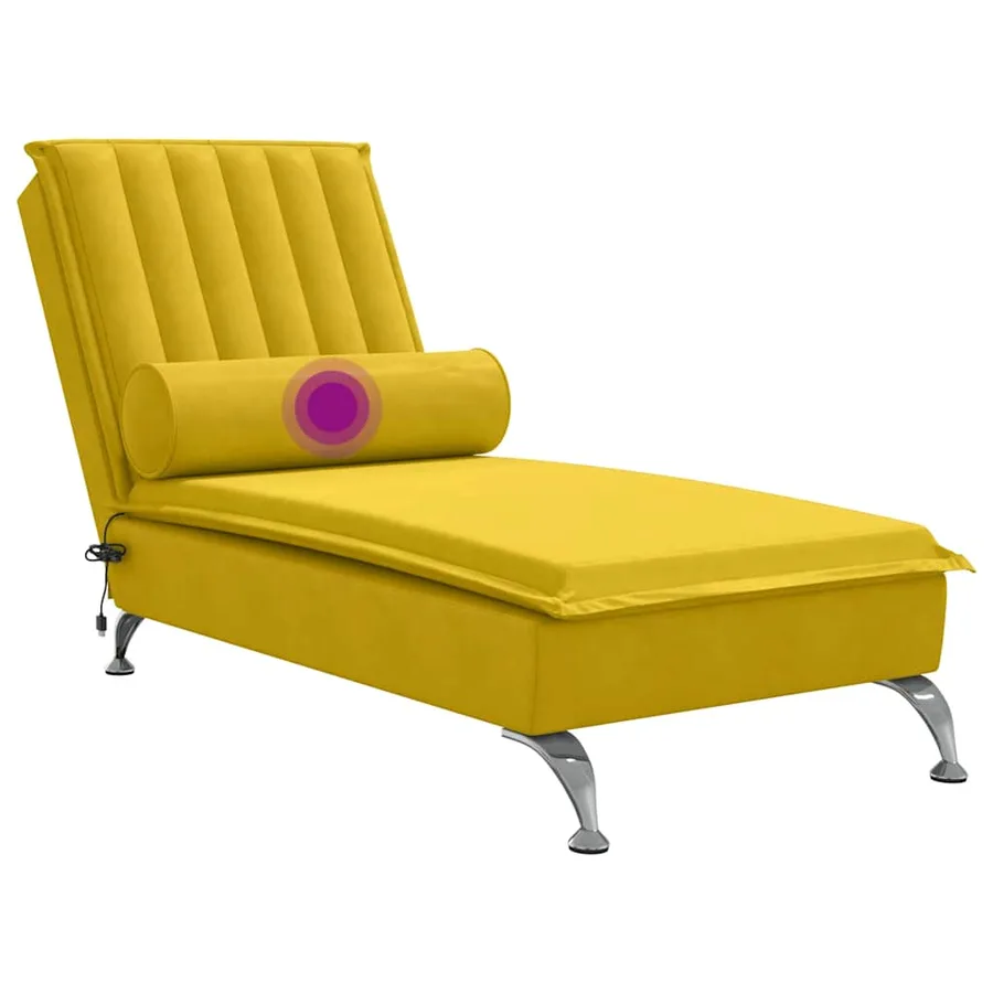 Chaise longue de massage avec traversin jaune velours - 7
