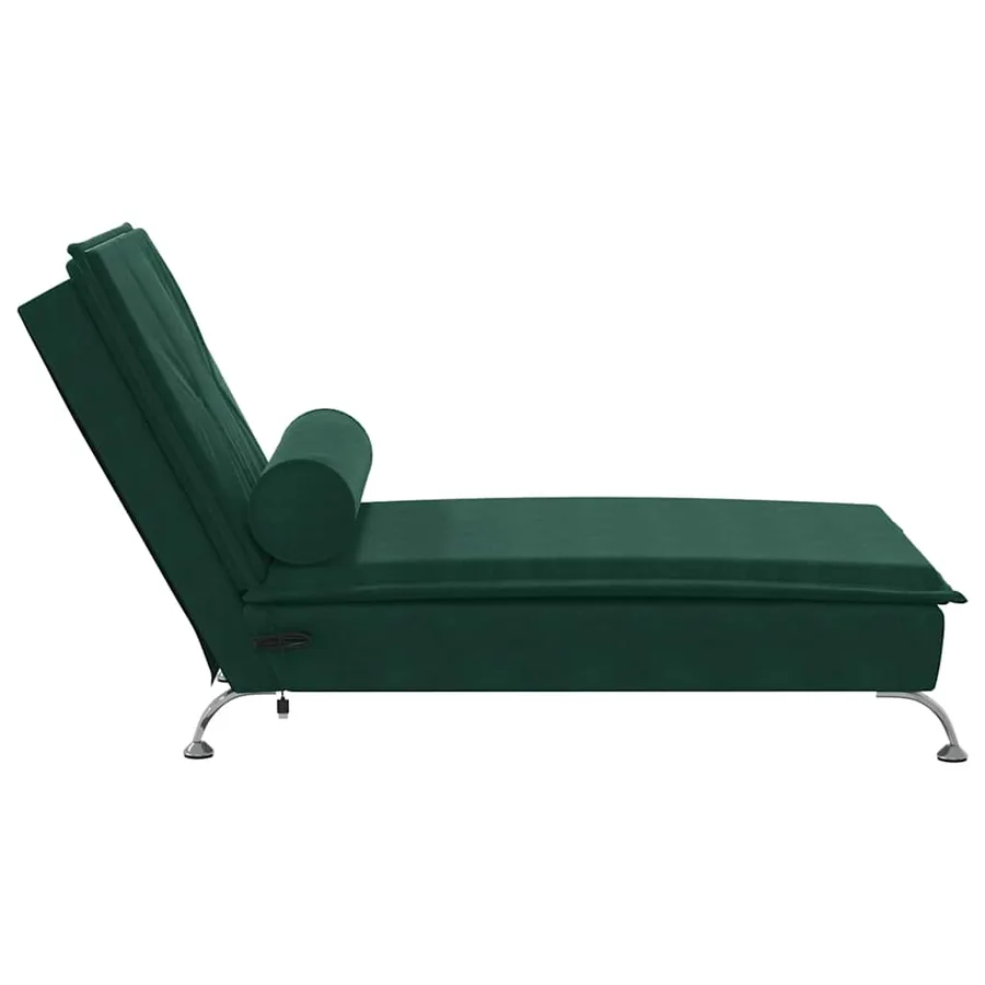 Chaise longue de massage avec traversin vert foncé velours - 5