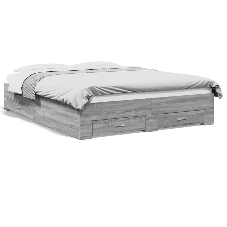 Cadre de lit avec tiroirs sans matelas sonoma gris 150x200 cm - 2