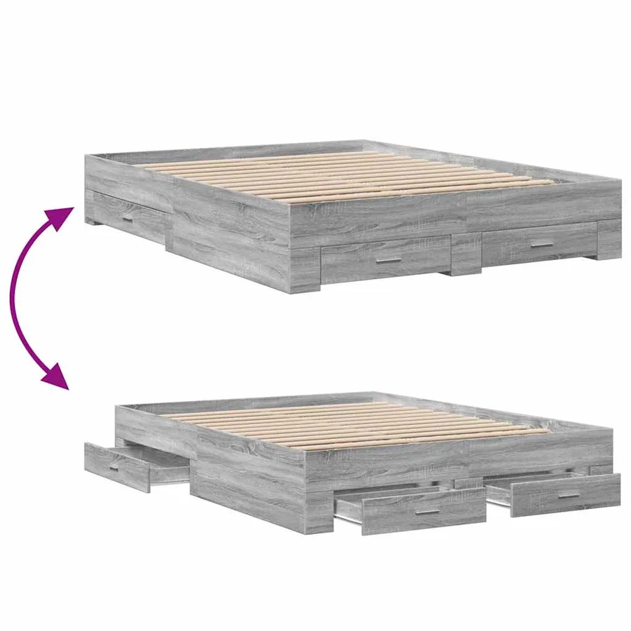 Cadre de lit avec tiroirs sans matelas sonoma gris 150x200 cm - 7
