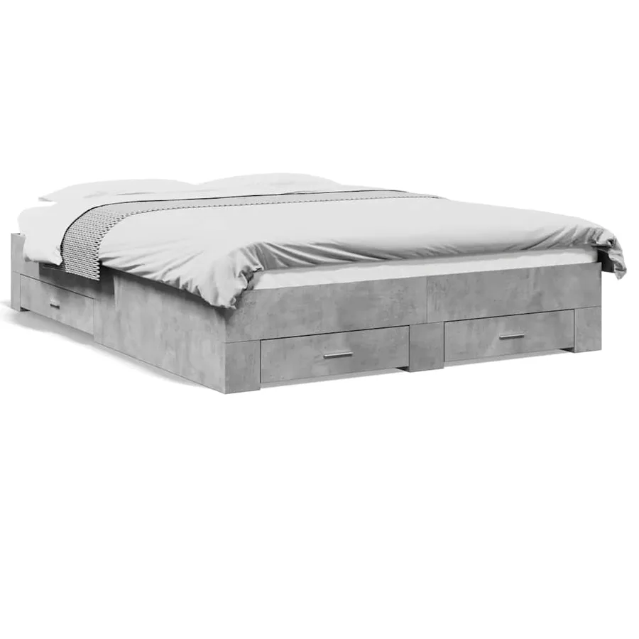 Cadre de lit avec tiroirs sans matelas gris béton 150x200 cm - 2