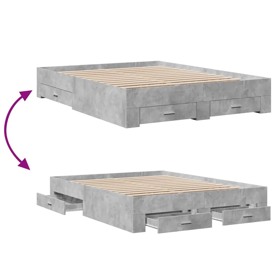 Cadre de lit avec tiroirs sans matelas gris béton 150x200 cm - 7