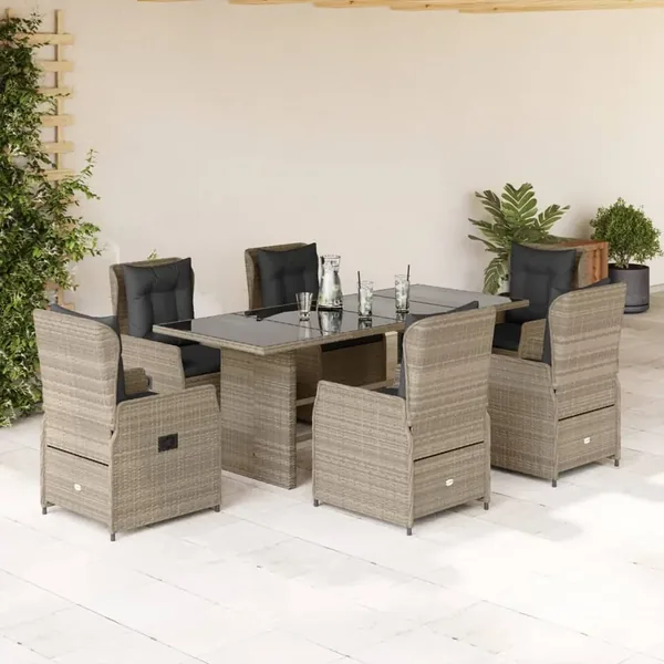 Ensemble à manger de jardin et coussins 7 pcs gris clair rotin