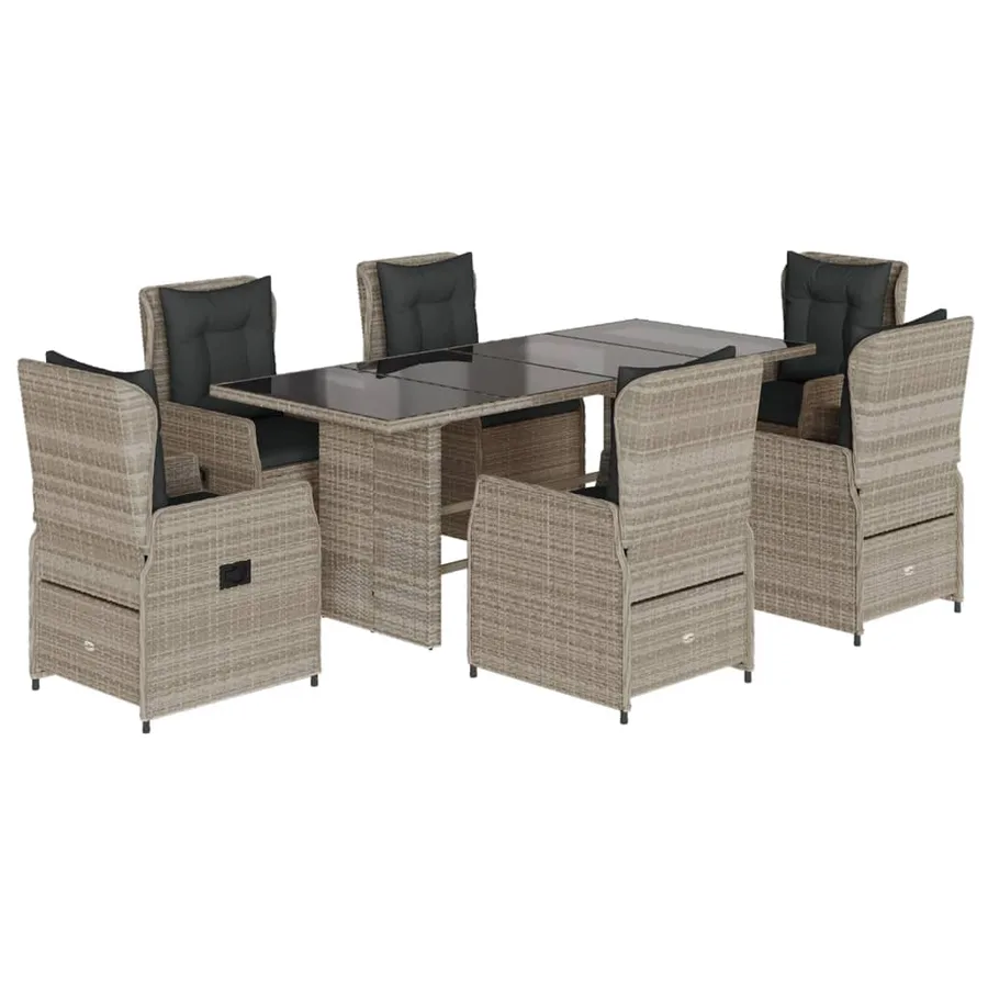 Ensemble à manger de jardin et coussins 7 pcs gris clair rotin - 2
