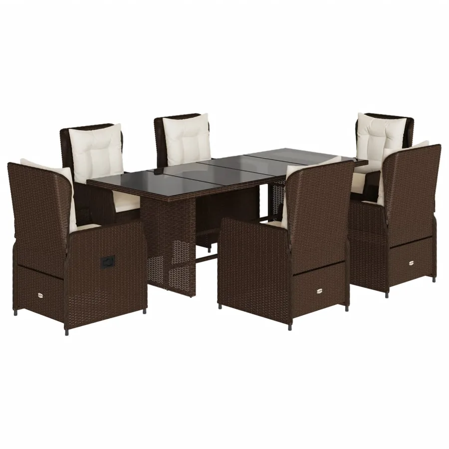 Ensemble à manger de jardin et coussins 7 pcs marron rotin - 2