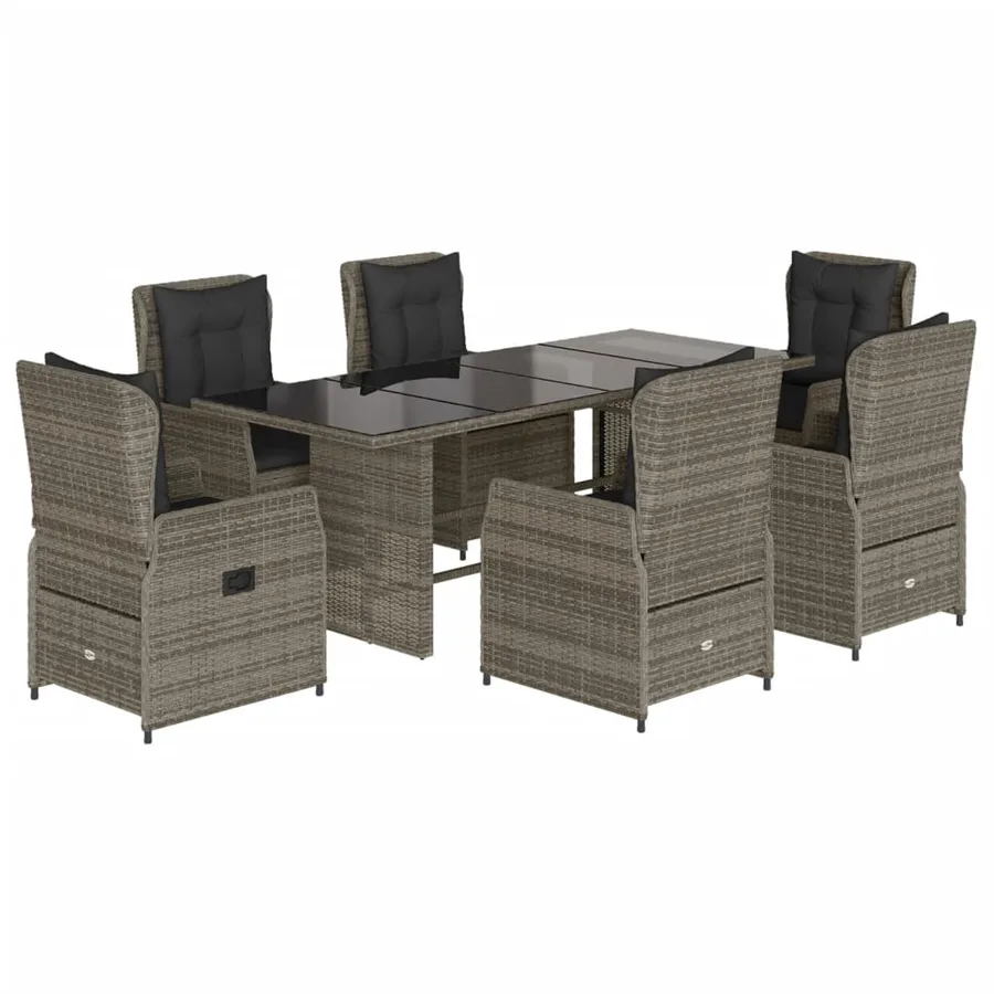 Ensemble à manger de jardin et coussins 7 pcs gris rotin - 2