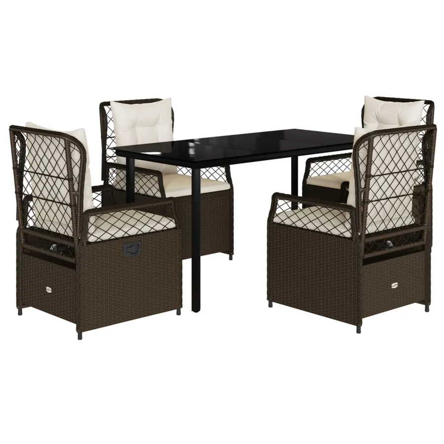 Ensemble à manger de jardin 5 pcs et coussins marron poly rotin - 2