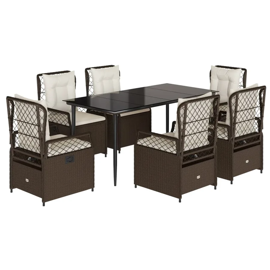 Ensemble à manger de jardin et coussins 7 pcs marron rotin - 2