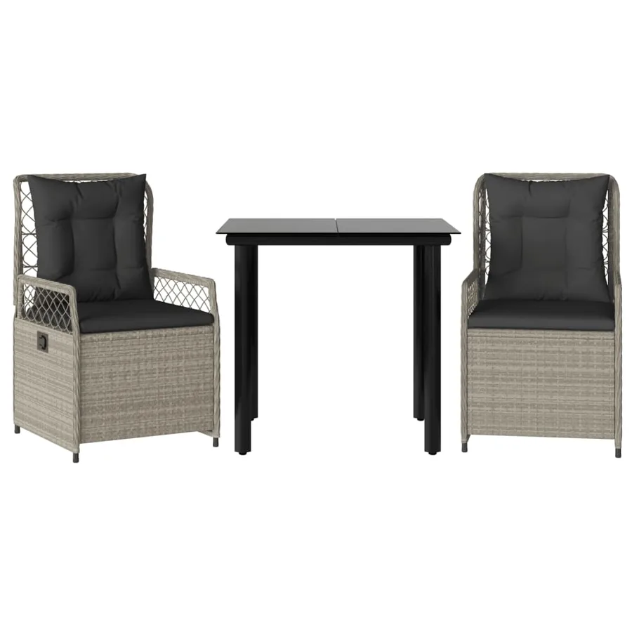 Ensemble à manger de jardin 3pcs coussins gris clair poly rotin - 2