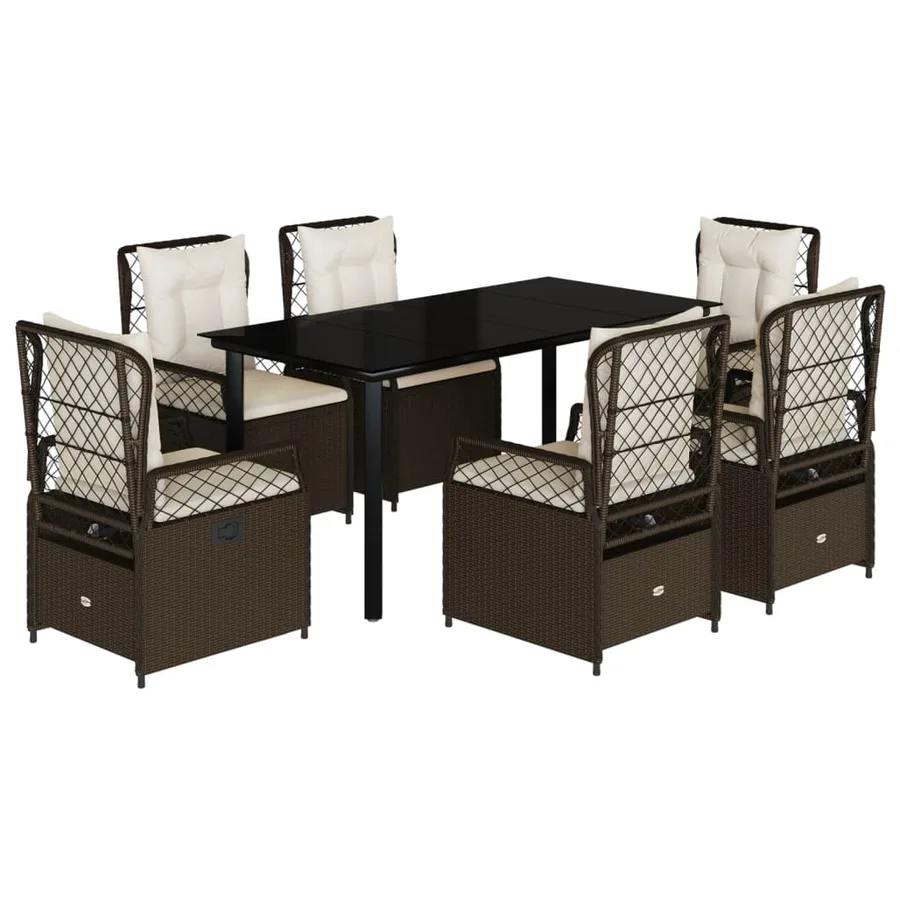 Ensemble à manger de jardin et coussins 7 pcs marron rotin - 2