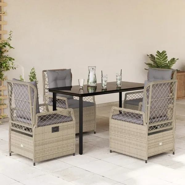 Ensemble à manger de jardin avec coussins 5pcs Beige poly rotin