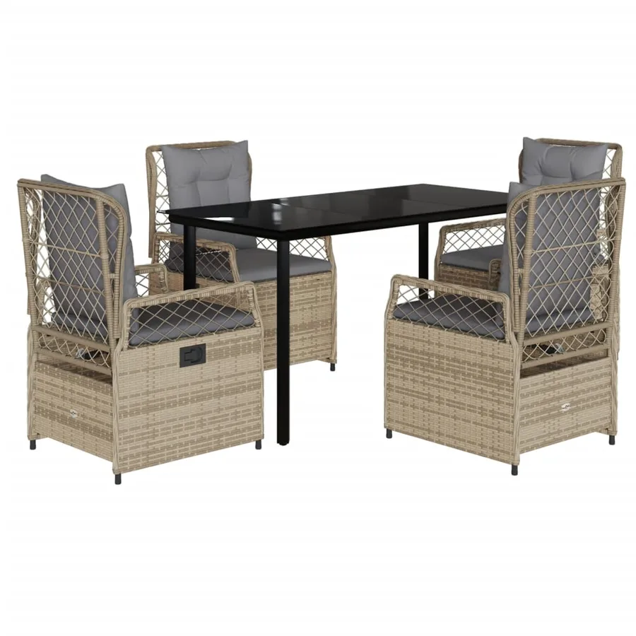 Ensemble à manger de jardin avec coussins 5pcs Beige poly rotin - 2