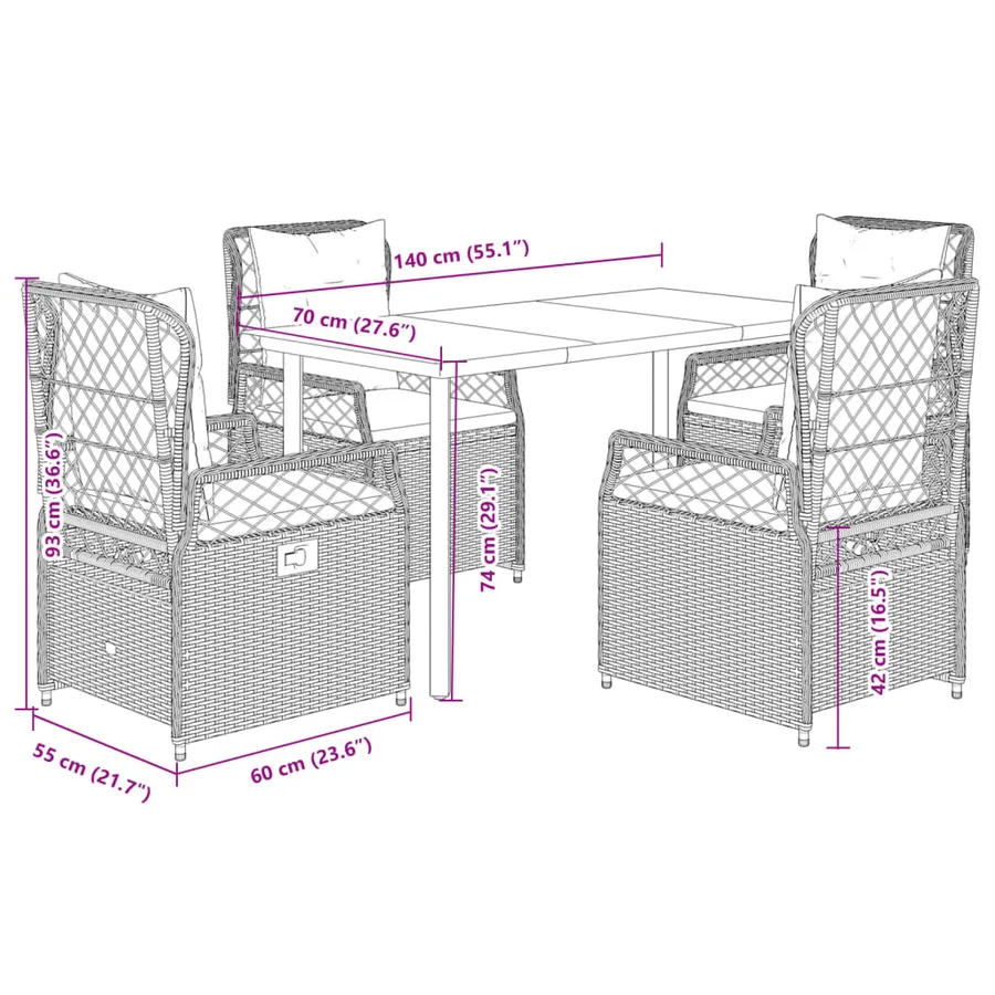 Ensemble à manger de jardin avec coussins 5pcs Beige poly rotin - 8