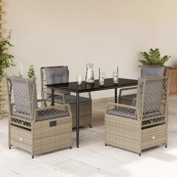 Ensemble à manger de jardin avec coussins 5pcs Beige poly rotin
