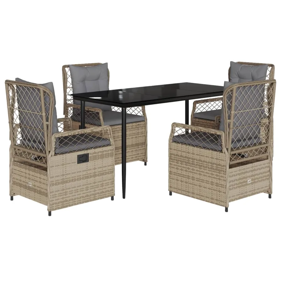 Ensemble à manger de jardin avec coussins 5pcs Beige poly rotin - 2