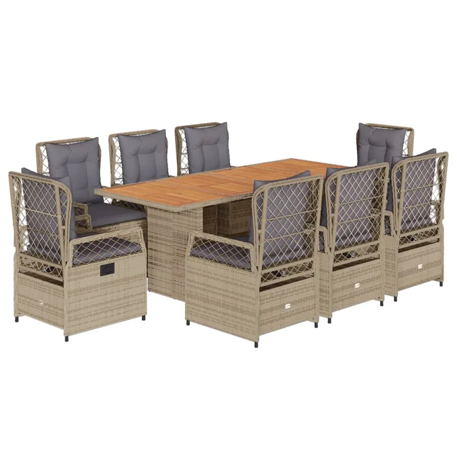 Ensemble à manger de jardin et coussins 9 pcs beige Poly rotin - 2