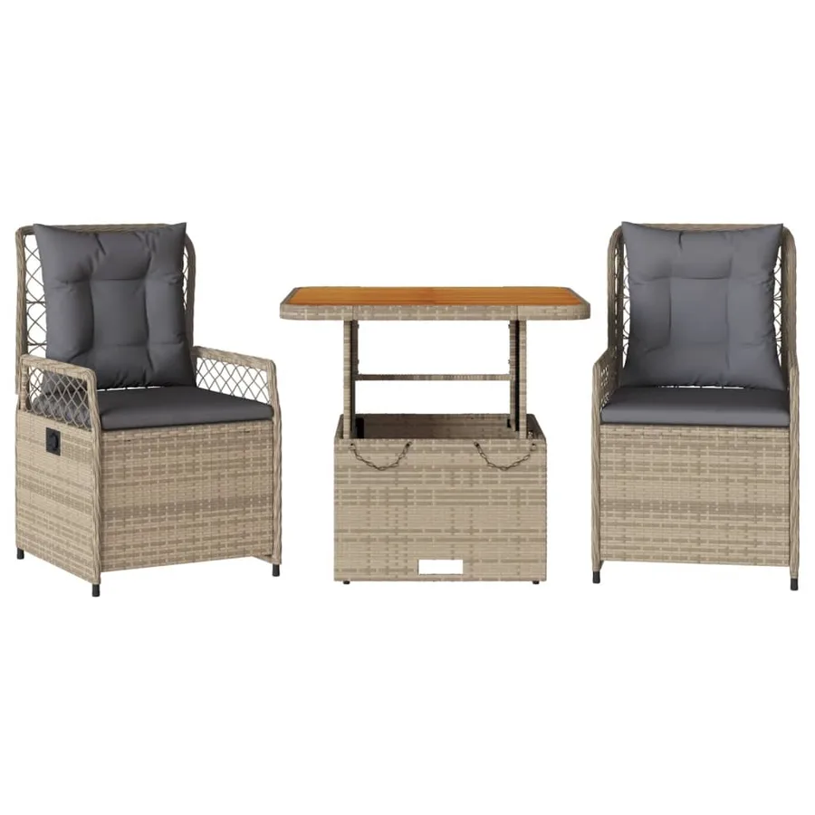 Ensemble à manger de jardin et coussins 3 pcs Beige poly rotin - 2