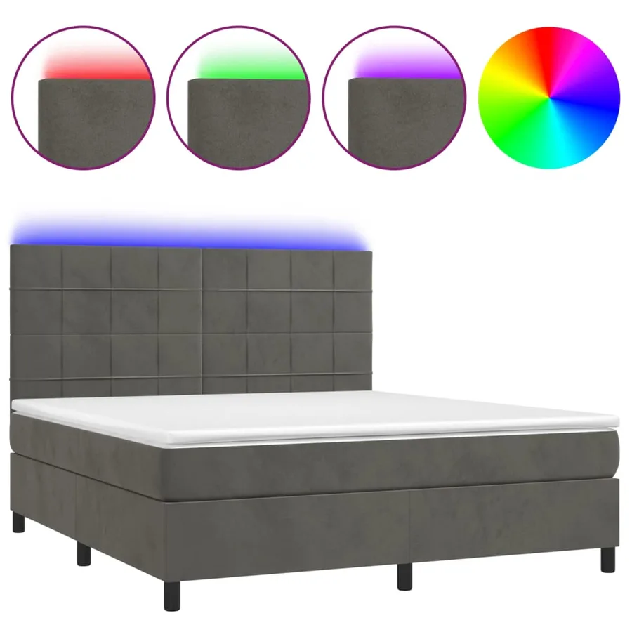 Sommier à lattes de lit matelas et LED Gris foncé 160x200 cm - 2