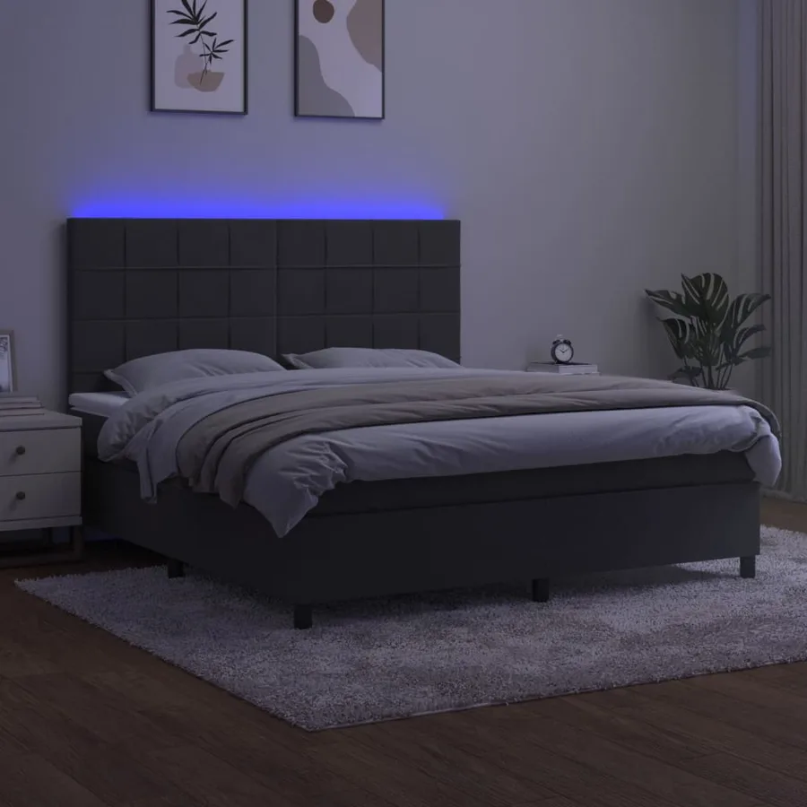 Sommier à lattes de lit matelas et LED Gris foncé 160x200 cm - 4